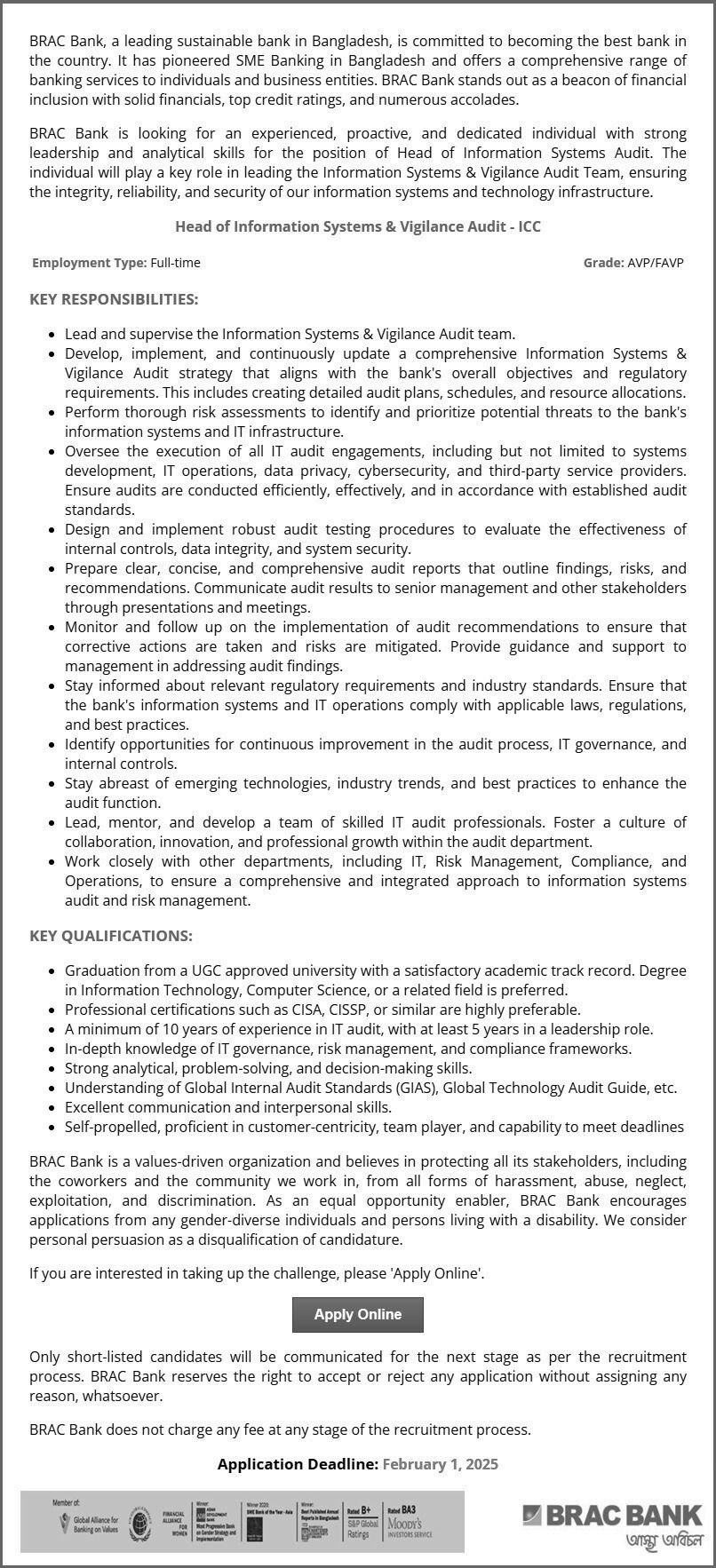 BRAC Bank Limited Job Circular 2025