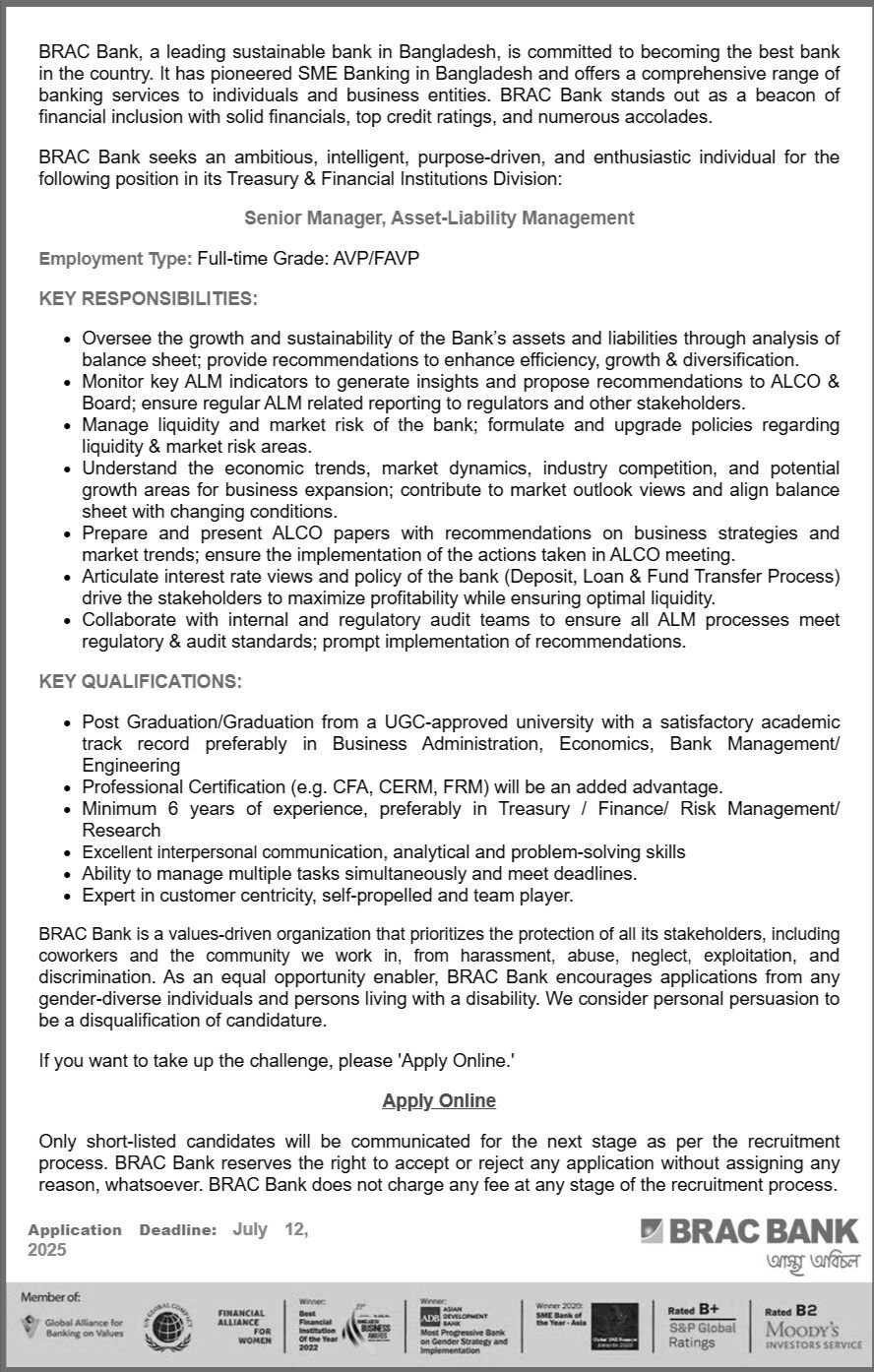 BRAC Bank Limited Job Circular 2025