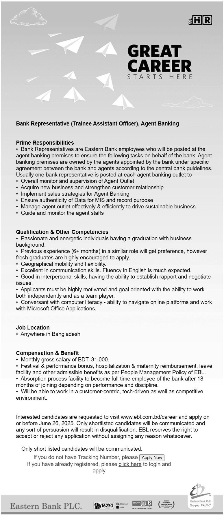 Eastern Bank Limited Job Circular 2025