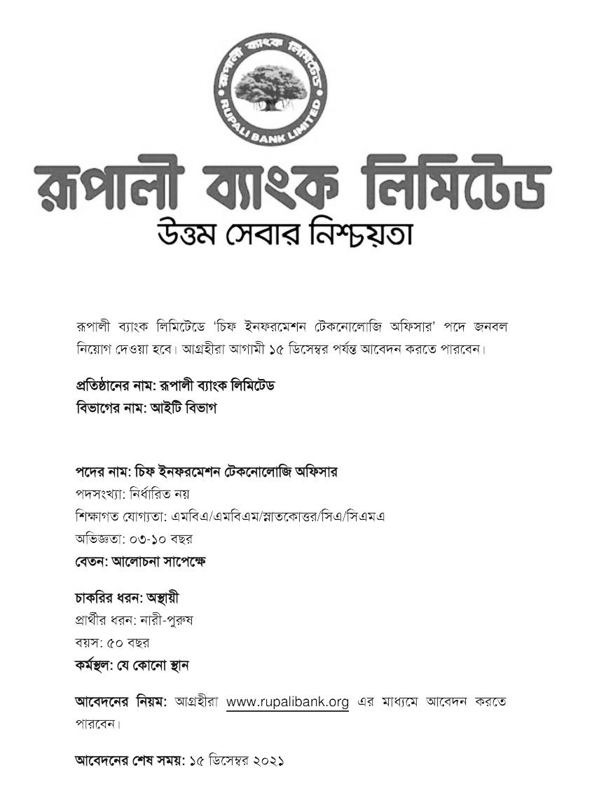 Rupali Bank PLC Job Circular 2025